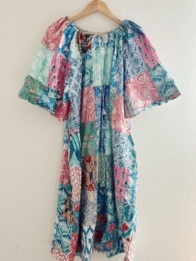 Dancing Kind Patchwork Maxi Dress in Aqua, Pink & Teal